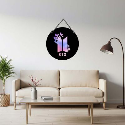 Wooden BTS Army Logo Wall Hanging with Butterfly Design K-Pop Themed Bedroom & Kids Room Decor BTS Fan Room Decoration Birthday or Party Gift